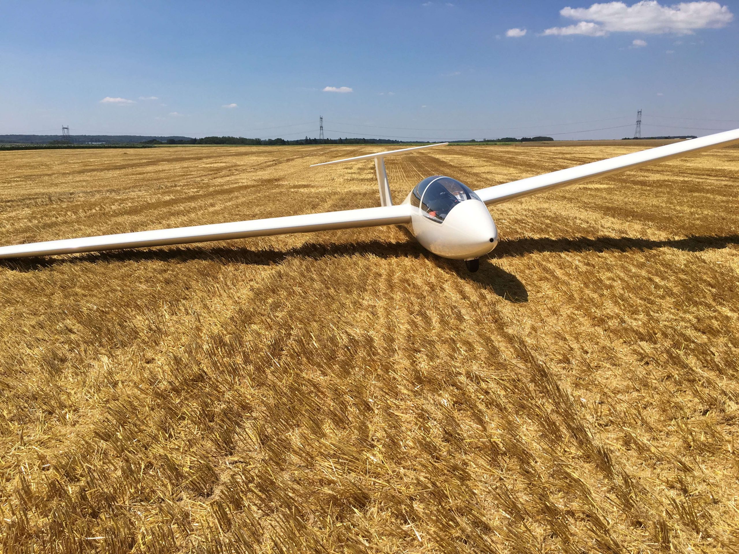 Glider landing on a field