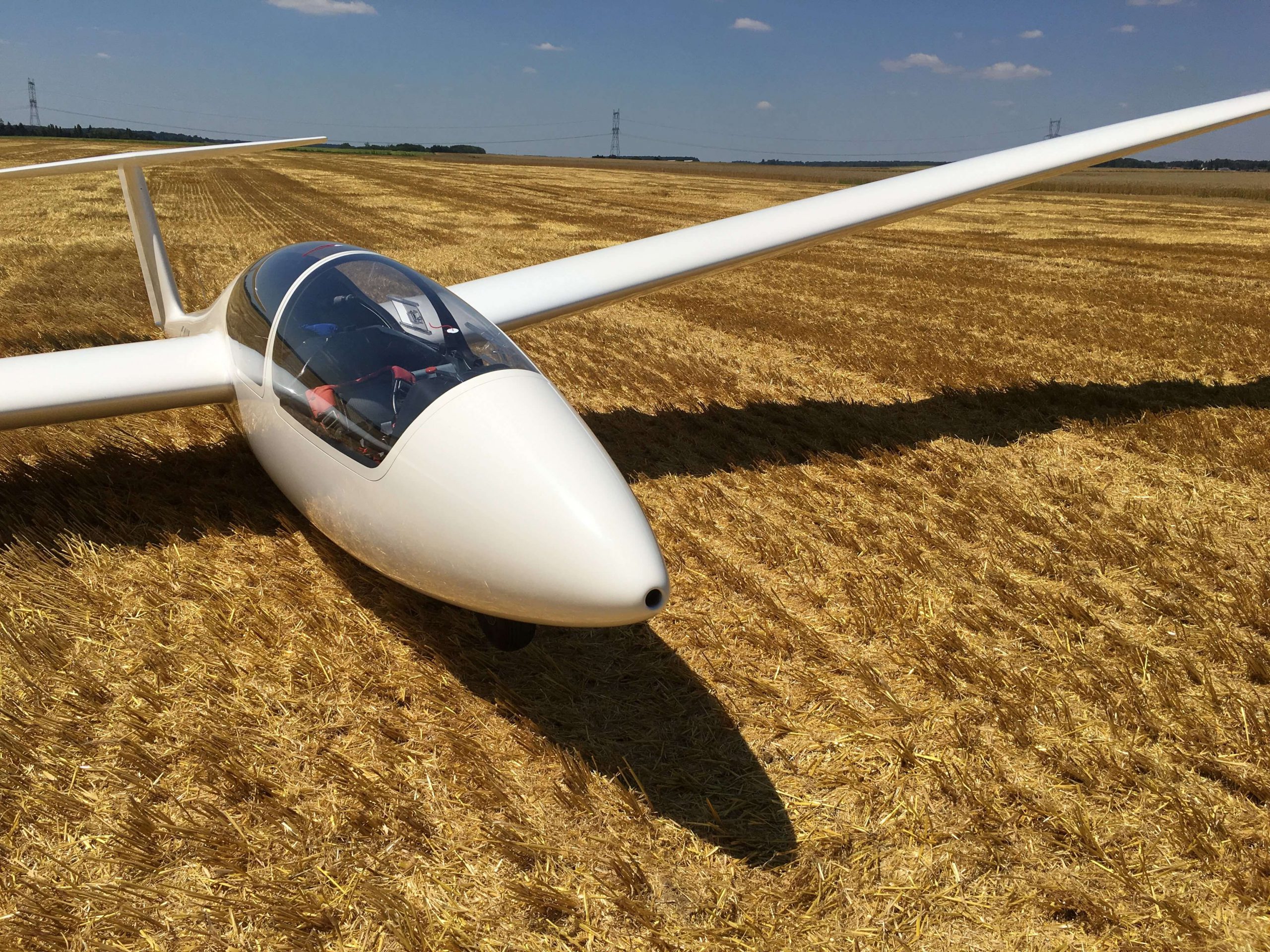 Glider landing on a field