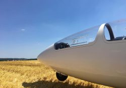 Glider landing on a field